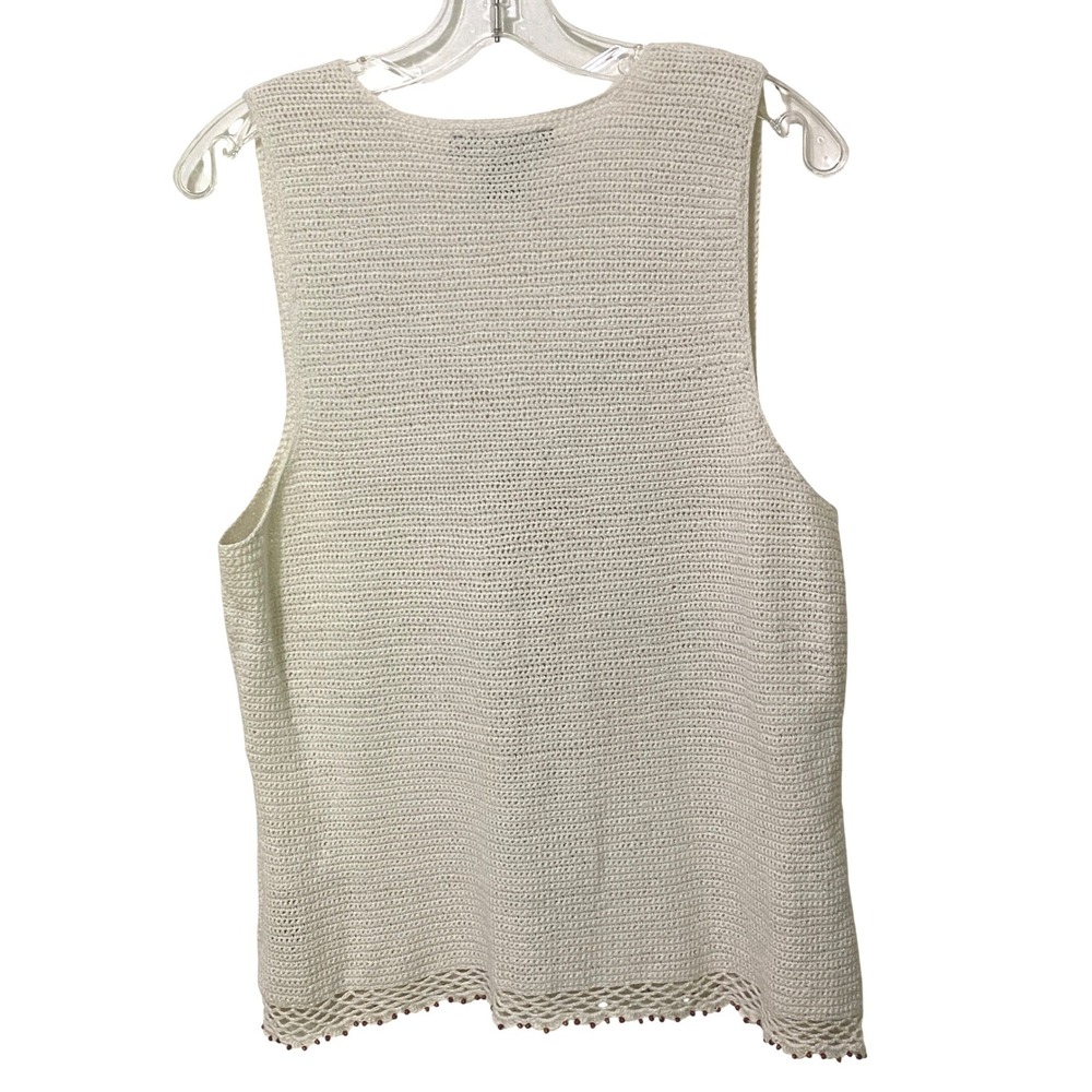 Y2K Evan-Picone Beaded Knit Tank Top L Cream Tribal‎ Military Gypsy Boho V-Neck - Picture 4 of 5